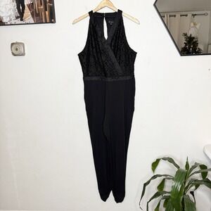 Thalia Sodi Black Sleeveless V-Neck‎ Textured Jumpsuit Women's Medium Holiday